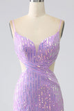 Sparkly Purple Mermaid Spaghetti Straps Sequins Prom Dress with Slit