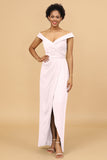 Sheath/Column Off The Shoulder Satin Long Bridesmaid Dress