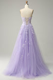 Purple A Line Sweetheart Long Prom Dress with Appliques