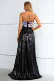 Black A Line Sequined Strapless Long Prom Dress