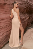 Mermaid Apricot One Shoulder Long Prom Dress with Slit