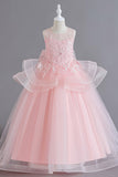 Blush A Line Tulle Flower Girl Dress with Appliques