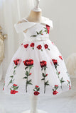 White Cold Shoulder Tulle Flower Girl Dress with Embroidery