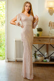 Glitter Apricot Mermaid Formal Dress With Long Sleeves