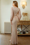 Glitter Apricot Mermaid Formal Dress With Long Sleeves