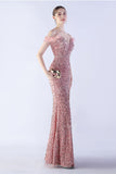 Mermaid Spaghetti Straps Sequin Formal Dress With Feathers