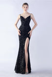 Glitter Black Mermaid Beaded Symphony Formal Dress With Side Slit