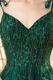 Dark Green A-Line Spaghetti Straps Prom Dress with Beading
