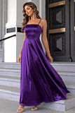 Purple Spaghetti Straps A-line Satin Prom Dress