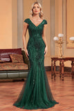Sparkly Dark Green Mermaid Long Prom Dress