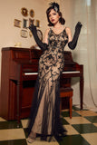Black Green Sequins V-Neck Long Gatsby Prom Dress