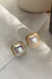 Golden Vintage Square Pearl Wedding Earrings