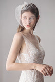 White One-Tier Tulle Bridal Veil With Beadings