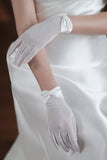 White Cropped Satin Trim Butterfly Wedding Gloves