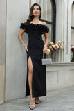 Black Off The Shoulder Long Prom Dress with Slit