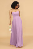 A Line Off The Shoulder Long Chiffon Bridesmaid Dress with Bowknot