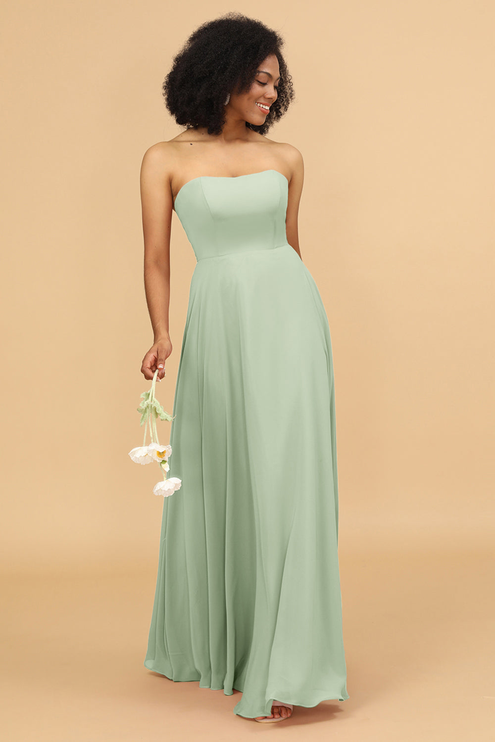 A Line Off The Shoulder Long Chiffon Bridesmaid Dress with Bowknot