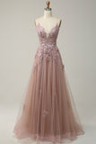 Blush A Line Spaghetti Straps Long Prom Dress with Appliques