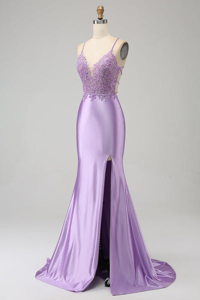 Beaded Waist Jersey Dress with Slit Lilac main image 1