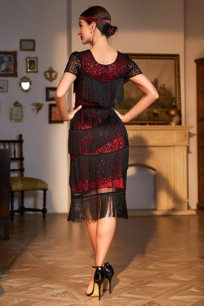 Wedtrend Women Evening Party Dress Black Red Beaded Gatsby Fringed Flapper  Dress – WEDTREND