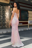 Pink Mermaid Sweetheart Sequins Corset Long Prom Dress