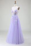 Sparkly A-Line Purple Spaghetti Straps Long Prom Dress with Sequins