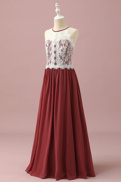 red and white bridesmaid dresses Wedtrend Burgundy A-Line Halter Floor-Length Junior Bridesmaid Dress With  Floral Lace Wedding Party Dress – WEDTREND