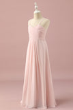 Light Pink A-Line Spaghetti Straps Floor Length Chiffon Junior Bridesmaid Dress