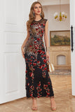 Red Sheath Sequins Round Neck Beaded Formal Evening Party Dress