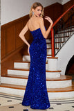 Sparkly Royal Blue Mermaid Sequins Prom Dress with Slit