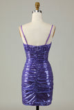 Sparkly Purple Spaghetti Straps Tight Short Homecoming Dress With Sequins