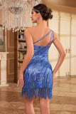 Sparkly Sheath One Shoulder Blue Sequins Gatsby Dress
