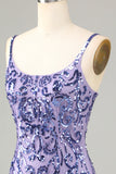 Sparkly Purple Sheath Sequins Short Homecoming Dress with Fringes