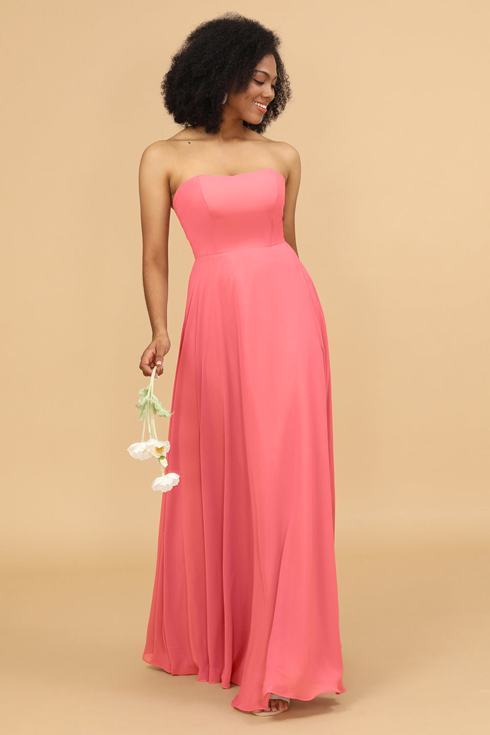 A Line Off The Shoulder Long Chiffon Bridesmaid Dress with Bowknot