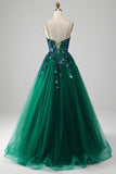 Dark Green Ball-Gown Spaghetti Straps Tulle Prom Dress with Sequins