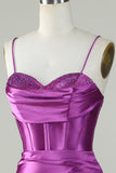Dark Purple Mermaid Spaghetti Straps Long Prom Dress With Slit