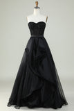 Black Princess A Line Sweetheart Strapless Formal Evening Dress
