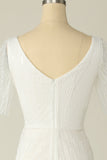 White Mermaid V Neck Long Lace Floor-Length Wedding Dress With Short Dress