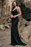 Mermaid Spaghetti Straps V Neck Green Long Velvet Bridesmaid Dress