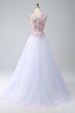 A-Line One Shoulder Pink Prom Dress with Appliques