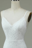 Ivory Mermaid Spaghetti Straps Backless Wedding Dress with Lace