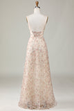 Champagne A-Line Sweetheart Flower Floor Length Wedding Party Dress