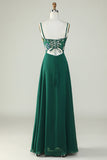 Dark Green A-Line Spaghetti Straps Floor-Length Dress with 3D Flowers