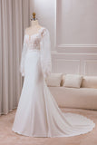 Ivory Mermaid Square Neck Corset Bridal Dress with Long Sleeves