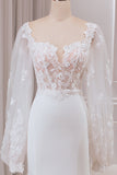 Ivory Mermaid Square Neck Corset Bridal Dress with Long Sleeves