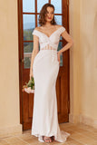 White Mermaid Off Shoulder Corset Floor-Length Wedding Dress