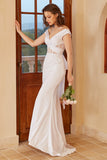 White Mermaid Off Shoulder Corset Floor-Length Wedding Dress