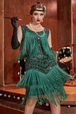 Dark Green Gatsby Party Dress with Sequins and Fringes