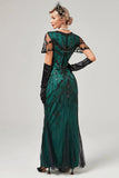 Dark Green Mermaid Round Neck Long Sequins Party Dress