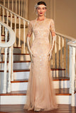 Blush Mermaid Round Neck Long Sequined Beaded Flapper Dress